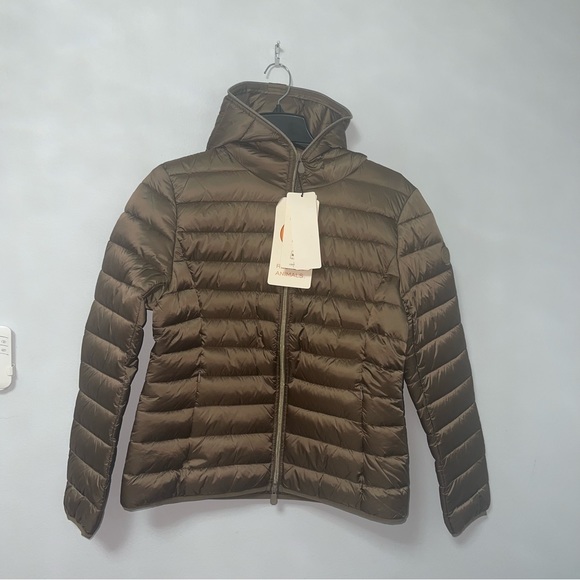 Save The Duck Alexis Water-Resistant Hooded Puffer Jacket In Coffee Brown - NWT - Picture 2 of 16